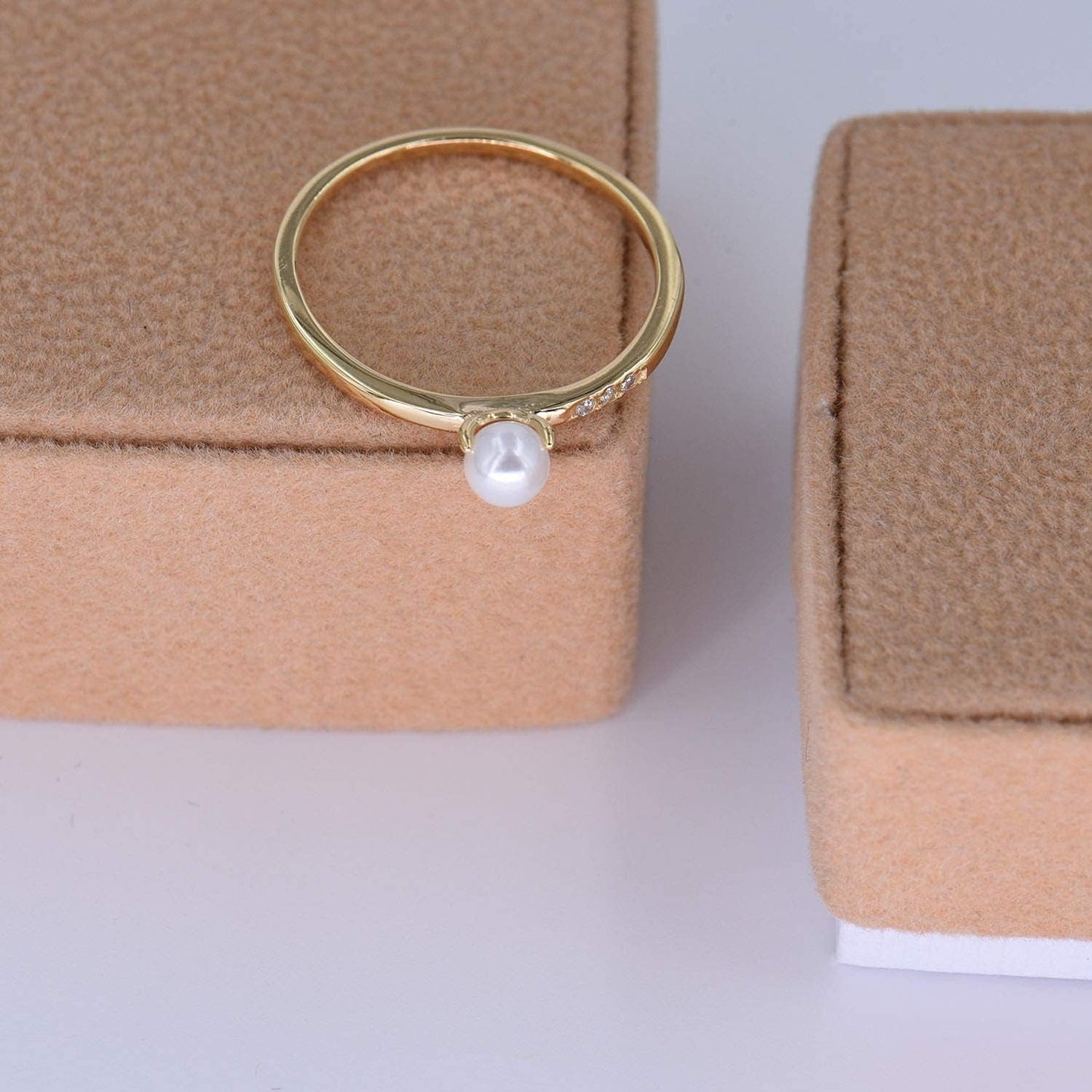 18K Gold Vermeil Delicate Tiny White Pearl Ring