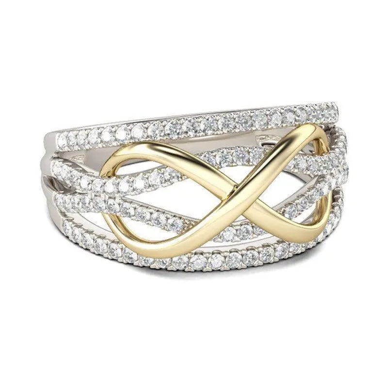 Popular Jewelry Fashion Women'S Two-Color Ring Gold-Plated Ring Gold and Silver Ring 8-Shaped Ring 6-10#