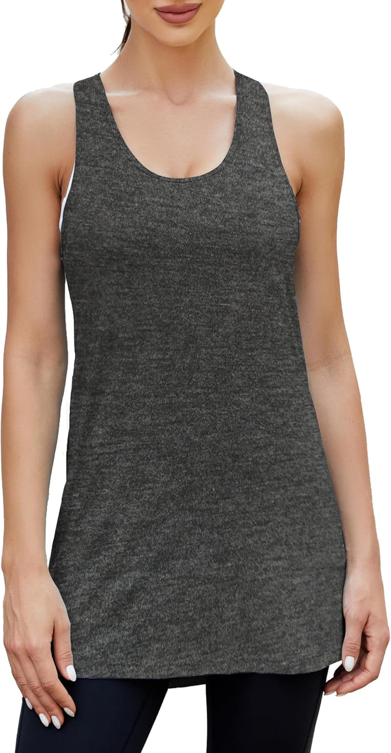 Women Workout Athletic Yoga Shirts Loose Fit Racerback Long Tank Tops