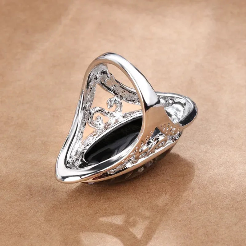 Vintage Jewelry Magic Natural Shell Silver Ring Ancient Silver Carved Big Ring Couple Antique Jewelry Sterling Silver Bride Wedding Engagement Vintage Men Ring Gift Aneis Feminino Bijoux