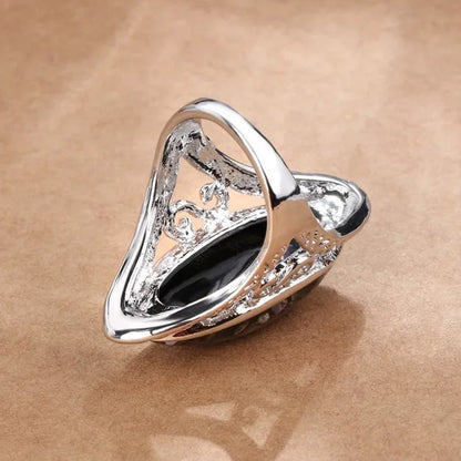 Vintage Jewelry Magic Natural Shell Silver Ring Ancient Silver Carved Big Ring Couple Antique Jewelry Sterling Silver Bride Wedding Engagement Vintage Men Ring Gift Aneis Feminino Bijoux