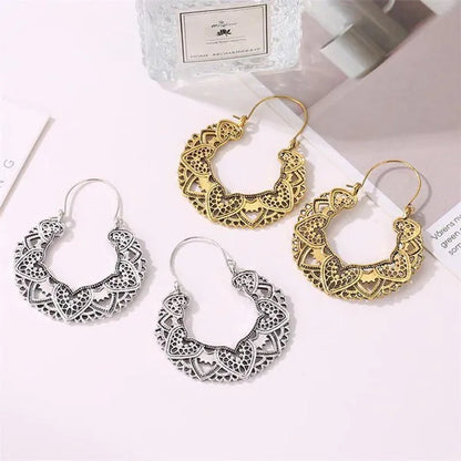 2023 new vintage fashion ladies bohemian 925 silver petal heart-shaped metal totem earrings earrings large hoop earrings glamorous bridal wedding engagement earrings anniversary birthday party gift jewelry 1 pair