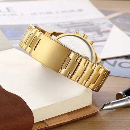 CAGARNY Brand Design Watch Man Fashion Luxury Gold Steel Bracelet Strap Quartz Wristwatches Business Male Gifts Watches NATATE