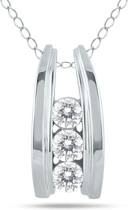 1/2 Carat TW Three Stone Diamond Ladder Pendant Available in 10K White and Yellow Gold (K-L Color, I2-I3 Clarity) - WORLD TIME VISITS
