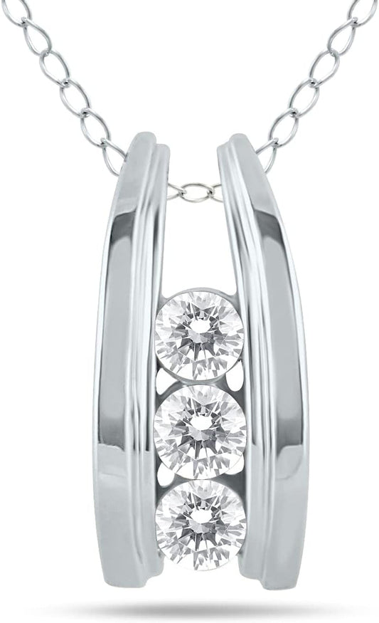 1/2 Carat TW Three Stone Diamond Ladder Pendant Available in 10K White and Yellow Gold (K-L Color, I2-I3 Clarity) - WORLD TIME VISITS