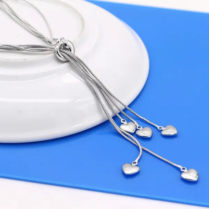 2020Fashion 925 sterling silver necklace female heart pendant multi-layer snake chain solid silver necklace girls fashion jewelry
