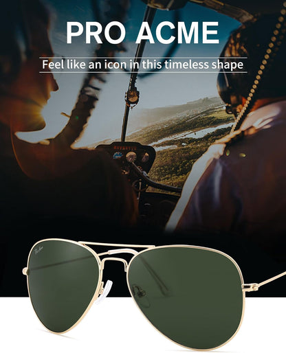 Classic Aviator Sunglasses for Men Women 100% Real Glass Lens