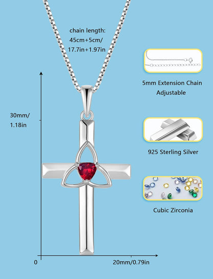 Celtic Cross Necklace 925 Sterling Silver with White Gold Plated Birthstone Pendant Necklaces for Women