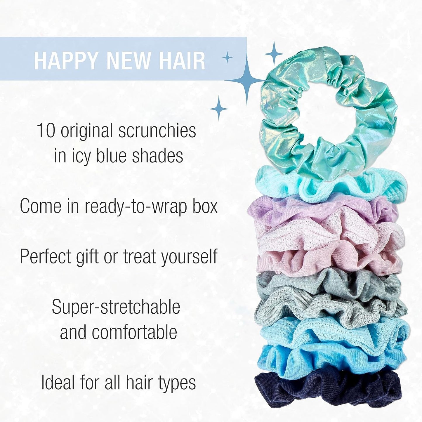 Scunci by  Gift Set, Gift Box under $20, Includes 10 Scrunchies in Icy Blue Shades