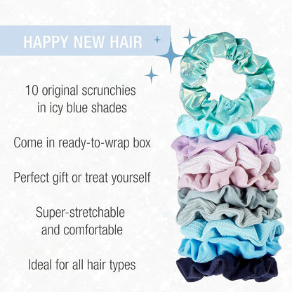 Scunci by  Gift Set, Gift Box under $20, Includes 10 Scrunchies in Icy Blue Shades