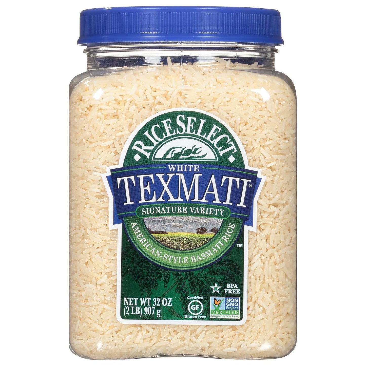 Texmati White Rice, Long-Grain Basmati Rice, Premium Gluten-Free Rice, Non-Gmo, Star-K Kosher, 32-Ounce Jar