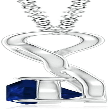 Natural 0.75 Carat Blue Sapphire Infinity Pendant Necklace for Women with Diamonds in 14K White Gold with 18 Inch Chain - September Birthstone Jewelry Gift - WORLD TIME VISITS