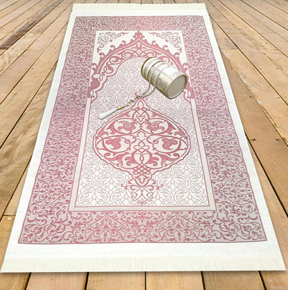 Muslim Prayer Rug Islam and Beads, Kaabe Design Box Eid Ramadan Gifts Islamic Set Carnal Salah Mat Taffeta Fabric Black Soft Prayer Mats Men and Women (Pink)