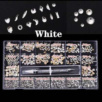 3830Pcs/Box Mixed AB Glass Crystal Diamond In Grids 21 Shape And SS6-SS20 Flatback Nail Art Rhinestone Set With 1 Pick Up Pen