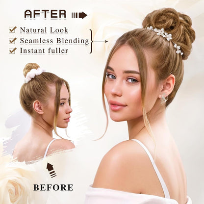 Messy Bun Hair Piece Wavy Curly Scrunchies for Women Hair Bun Hair Piece with Elastic Band Scrunchies Stretchy Fluffy Chignon Ponytail Hairpieces Updos for Women (18TH85)
