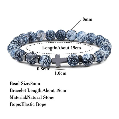 Hot Men Natural Tiger Eye Beads Hematite Cross Bracelets Onyx Meditation Prayer Bead Bracelet Women Stone Yoga Jewelry Homme