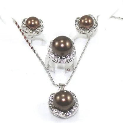 Fine Jewelry Brown South Sea Shell Pearl Earring Pendant Ring Set