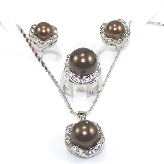 Fine Jewelry Brown South Sea Shell Pearl Earring Pendant Ring Set