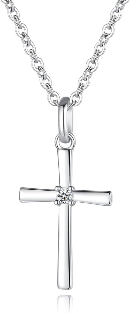Women’S 925 Sterling Silver Cross Necklace, Small Cross Pendant Confirmation Necklace - WORLD TIME VISITS
