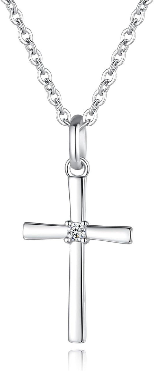 Women’S 925 Sterling Silver Cross Necklace, Small Cross Pendant Confirmation Necklace - WORLD TIME VISITS