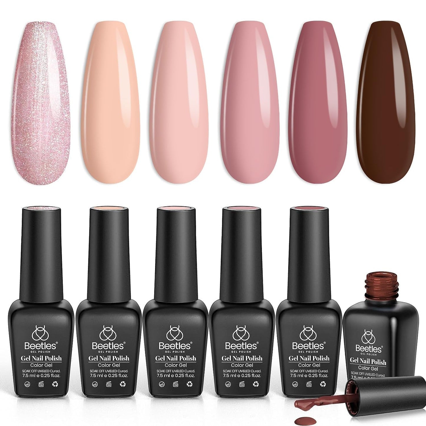 Nuded Colors Gel Polish Set 6 Colors Nude Symphony Glitter Neutral Pink Brown Nude Gel Nail Polish Soak off Uv Led Lamp Needed Nail Art Design Skintone Home Diy Gift - WORLD TIME VISITS