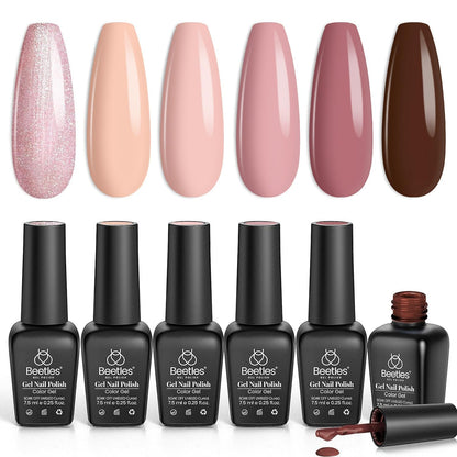 Nuded Colors Gel Polish Set 6 Colors Nude Symphony Glitter Neutral Pink Brown Nude Gel Nail Polish Soak off Uv Led Lamp Needed Nail Art Design Skintone Home Diy Gift - WORLD TIME VISITS