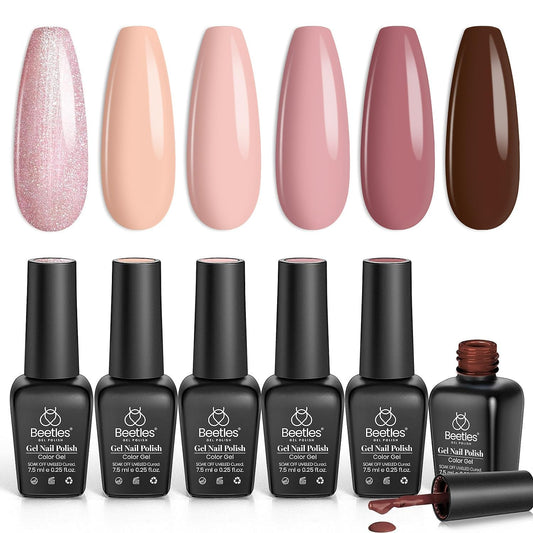Nuded Colors Gel Polish Set 6 Colors Nude Symphony Glitter Neutral Pink Brown Nude Gel Nail Polish Soak off Uv Led Lamp Needed Nail Art Design Skintone Home Diy Gift - WORLD TIME VISITS