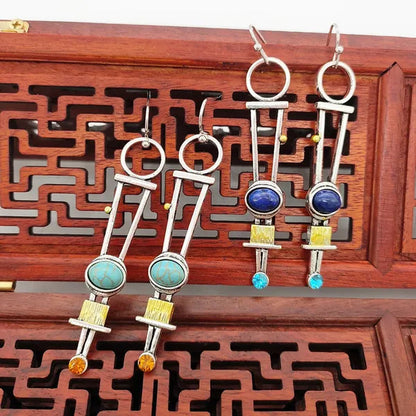 Vintage 925 Sterling Silver Natural Gemstone Pink Turquoise Earrings Woman Fashion Fine Jewelry