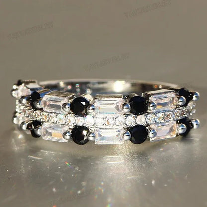 Silver Natural Gemstones Ring White Sapphire Wedding Birthstone Bride Engagement Square Brand Crown Cross Ring Jewelry Size 6 7 8 9 10