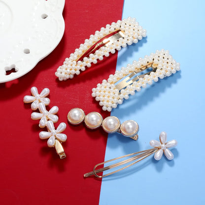 Women Hair Accessories 18PCS Handmade Simulation Pearl Barrettes Clip Set Geometric Flower Bobby Hairpin Girls Headwear…