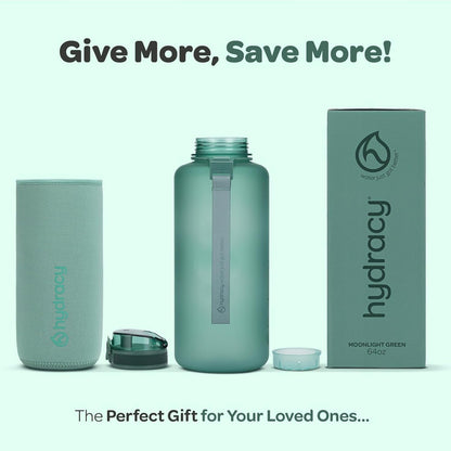Water Bottle with Time Marker -Large BPA Free Water Bottle & No Sweat Sleeve -Leak Proof Gym Bottle with Fruit Infuser Strainer & Times to Drink -Ideal for Fitness Sports & Outdoors
