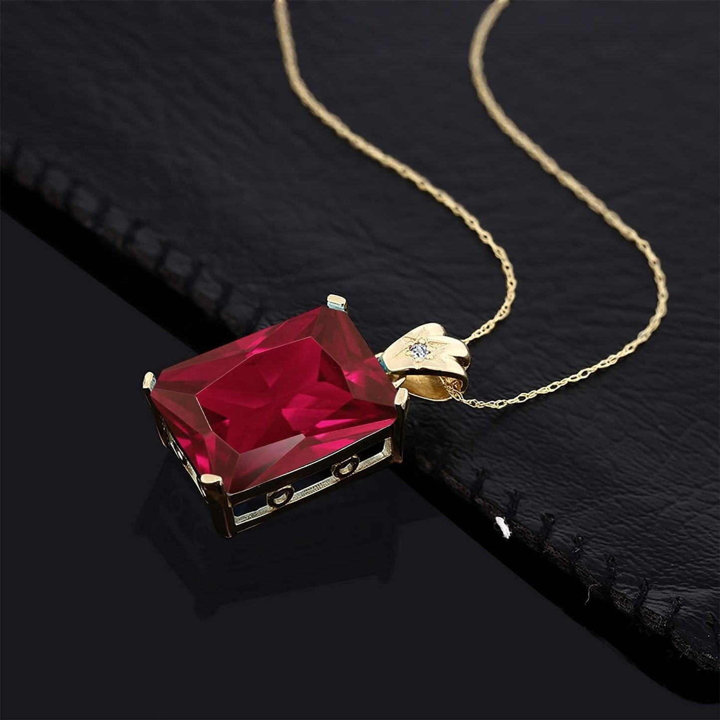 20.03 Cttw 18K Yellow Gold Plated Silver Red Created Ruby and White Topaz Pendant Necklace for Women | Emerald Cut 18X13MM | with 18 Inch Chain