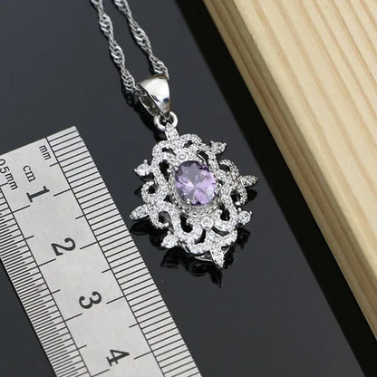 Romantic Women Anniversary Silver 925 Jewelry Sets Sapphire Amethyst Garnet Emerald Gemstone Fashion Necklace Set