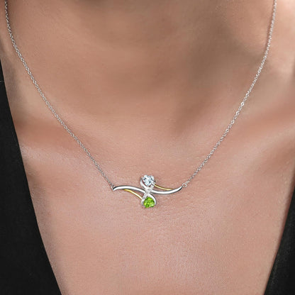 925 Sterling Silver and 10K Yellow Gold Green Peridot and Sky Blue Aquamarine Pendant Necklace for Women (0.98 Cttw, Gemstone Birthstone, with 18 Inch Chain)