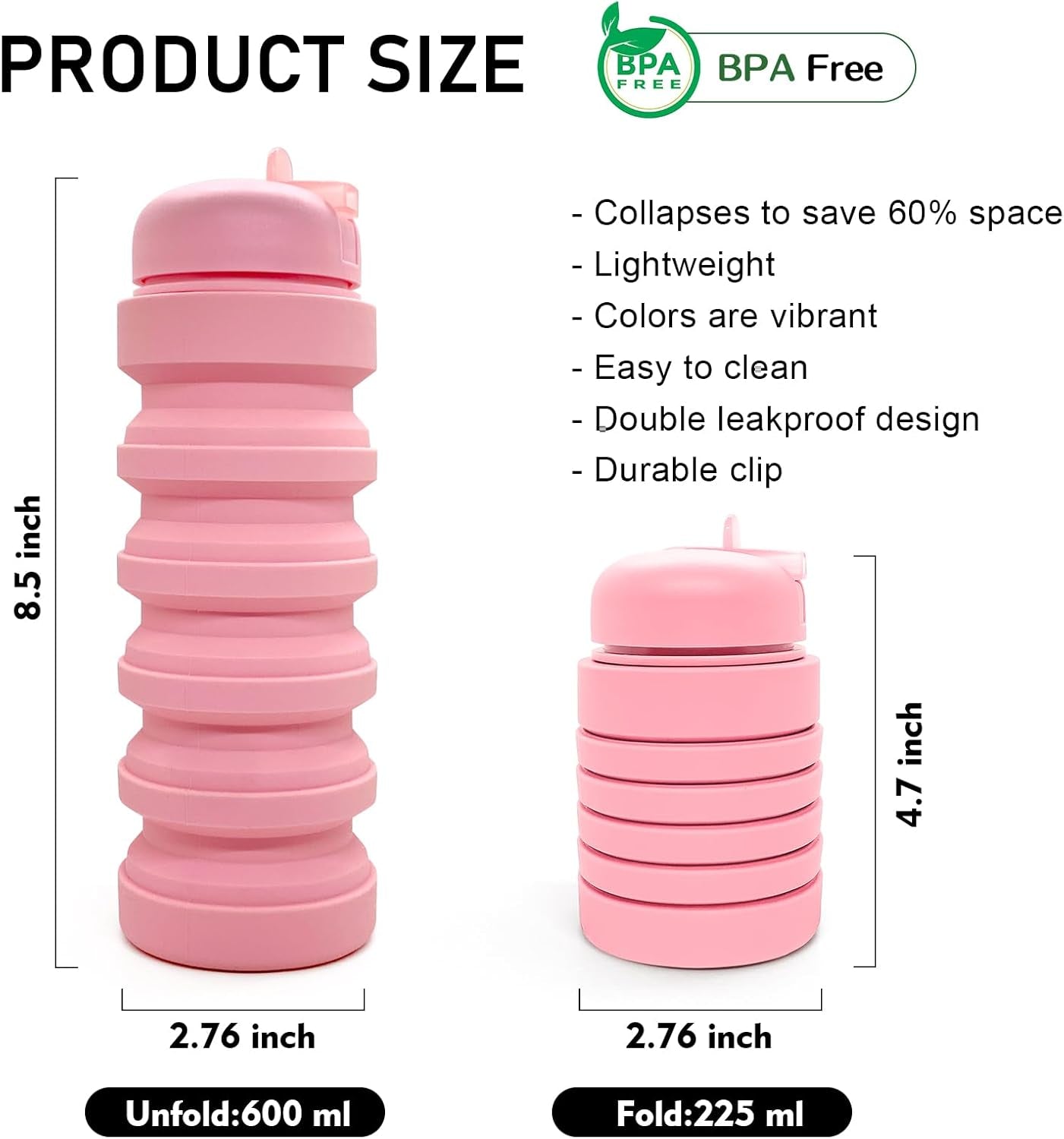 Collapsible Water Bottle 20Oz, Travel Portable Sport Water Bottle, Silicone Reusable Leakproof Foldable Water Bottles for Gym Camping Outdoor Hiking, BPA Free - WORLD TIME VISITS