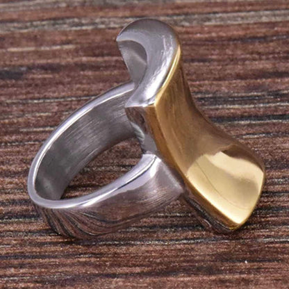 18K Gold Plated Stainless Steel Curved Shape Chunky Style Cocktail Party Wedding Statement Ring