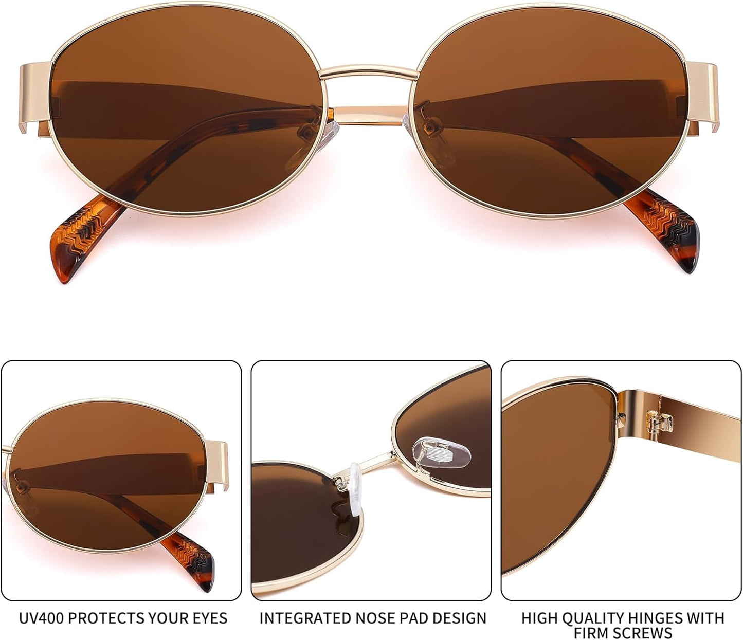 Retro Oval Sunglasses for Women Men - Fashion Sun Glasses - Rectangle Metal Frame Shades