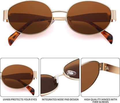 Retro Oval Sunglasses for Women Men - Fashion Sun Glasses - Rectangle Metal Frame Shades