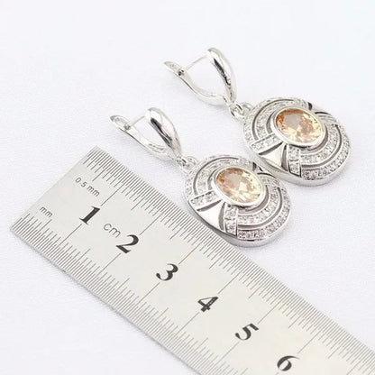 Blue Zircon White Zircon Silver Jewelry Sets for Women Silver Necklace and Pendant Rings Drop Earrings