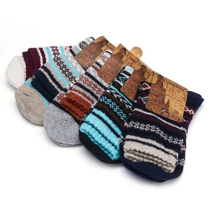 5Pairs Winter Knitting Cashmere Warm Cotton Soft Thicken Women Men Socks  Assorted Patterns Wool Sock For Men and Women
