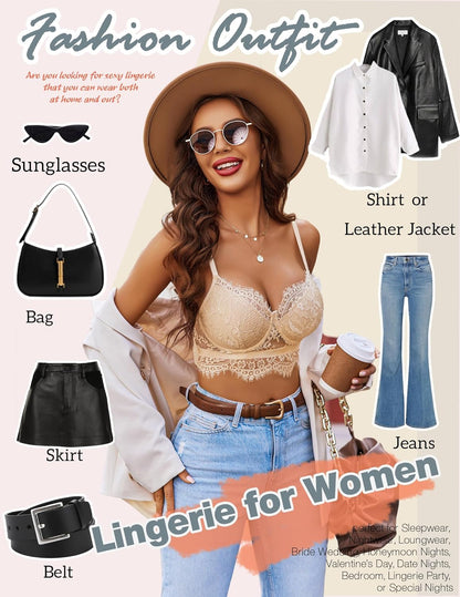 Lace Bralettes for Women Y2K Strap Bustier Cami Top V Neck Camisole Lingerie