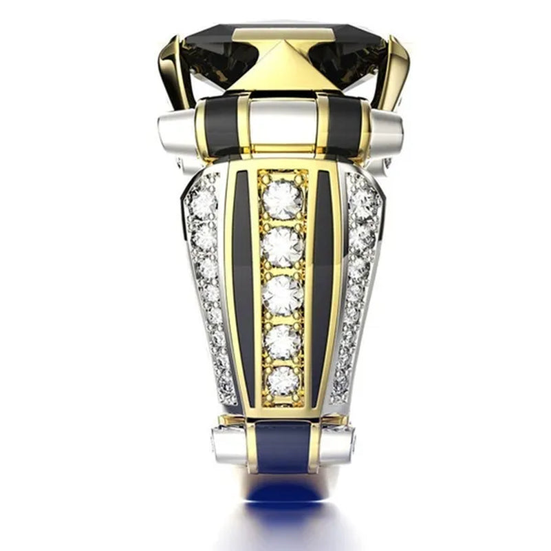 Fashion Classic Gold Plated Men Multi-Element Classic Black Cubic Zirconia Party Men'S Ring - WORLD TIME VISITS