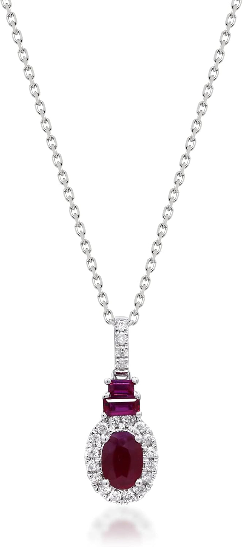 10K White Gold Genuine Ruby and Natural Diamond (I1) Pendant for Women. - WORLD TIME VISITS