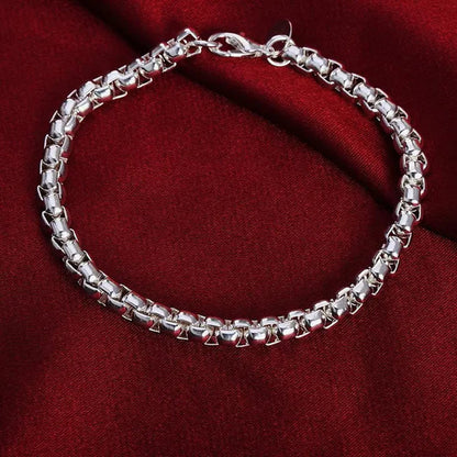 Solid 925 Sterling Silver Italian 5mm Square Rolo Link Round Box Chain Bracelet for Men Jewelry