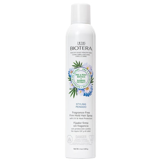 Biotera Styling Fragrance-Free Firm Hold Hair Spray | UV & Heat Protection | 50 VOC | Vegan & Animal Test Free | Paraben & Sulfate Free | Color-Safe | 9 Fl Oz
