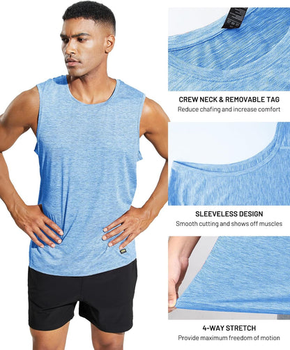 Men’S Sleeveless Tank Top Dry Fit Workout Muscle Tee Shirt for Running Athletic Gym Sports Training, Moisture Wicking