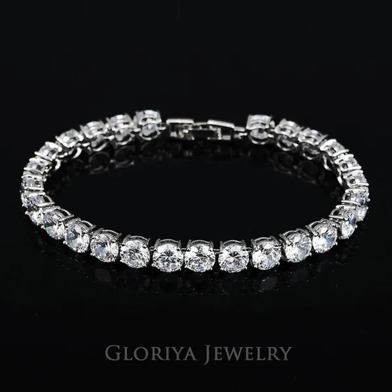 Gloriya Perfect Round Cut 0.5 carat AAA+ CZ Zirconia Silver Plated Classic Ladies Wedding Bracelets Bangles For Women Engagement Gift - WORLD TIME VISITS