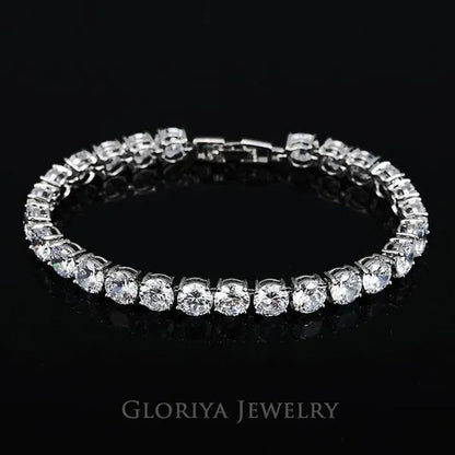 Gloriya Perfect Round Cut 0.5 carat AAA+ CZ Zirconia Silver Plated Classic Ladies Wedding Bracelets Bangles For Women Engagement Gift - WORLD TIME VISITS