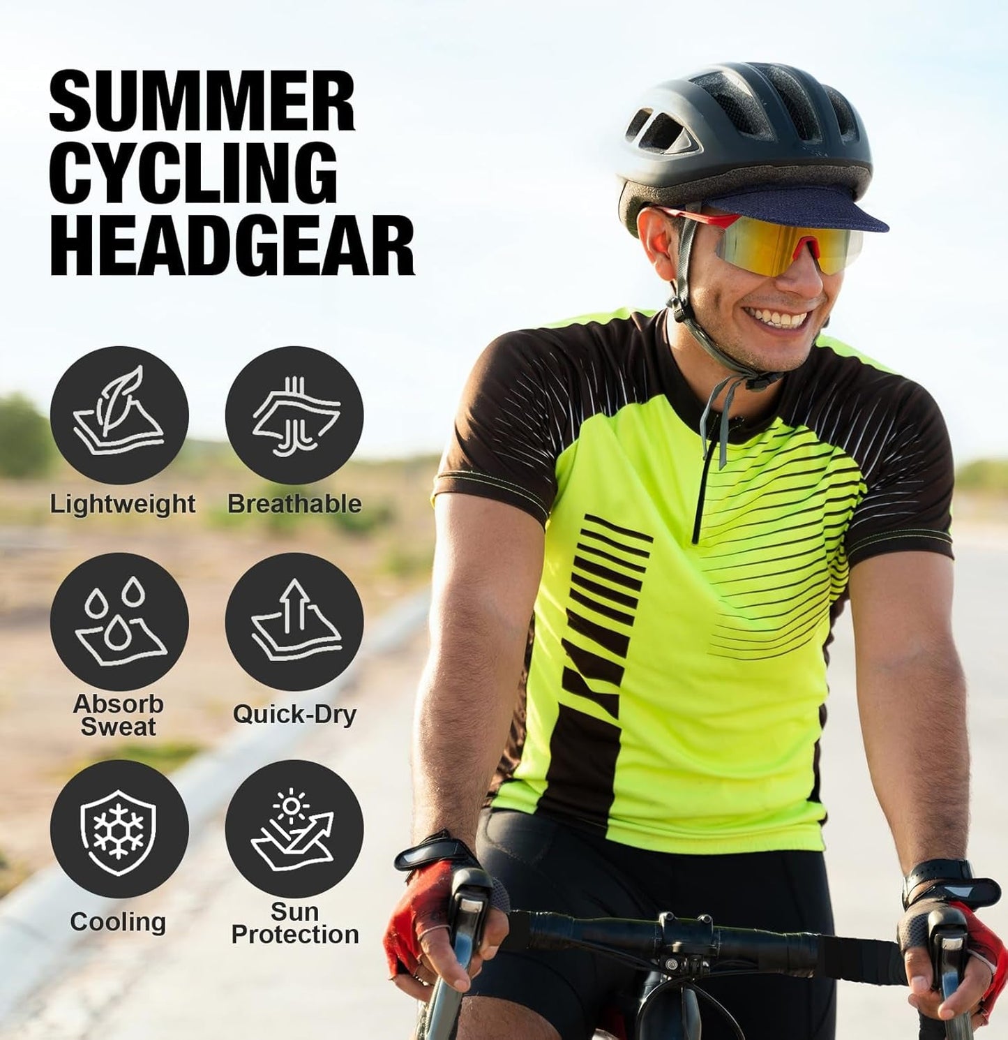 Cycling Cap, Cooling Skull Cap Helmet Liner with Sun Visor, Sun Protection Running Bike Cap for Men Women under Helmet