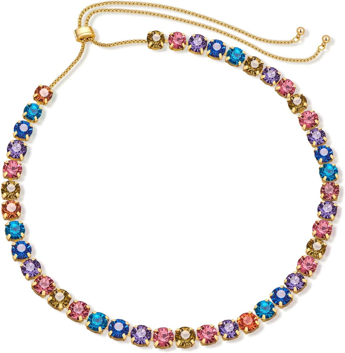 Slider Gold Necklace for Women Adjustable Length Necklace Set with Cubic Zirconia Rhinestone Crystal Long Pendant Choker Necklace